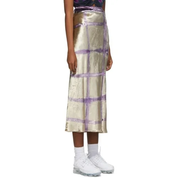 Collina Strada Yod Maxi Skirt Silver Grid Velvet L NEW $405 Bias Cut Midi - Picture 4 of 12